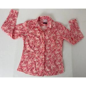 Dudalina Liberty Wearable Art Button Down Shirt Pink Coral Floral - Size 40